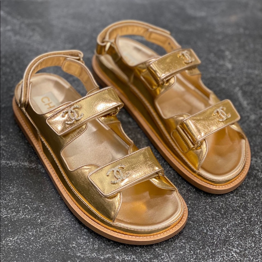 Authentic Chanel NWTs Gold Sandals Sz:8 SOLD OUT EVERYWHERE!
